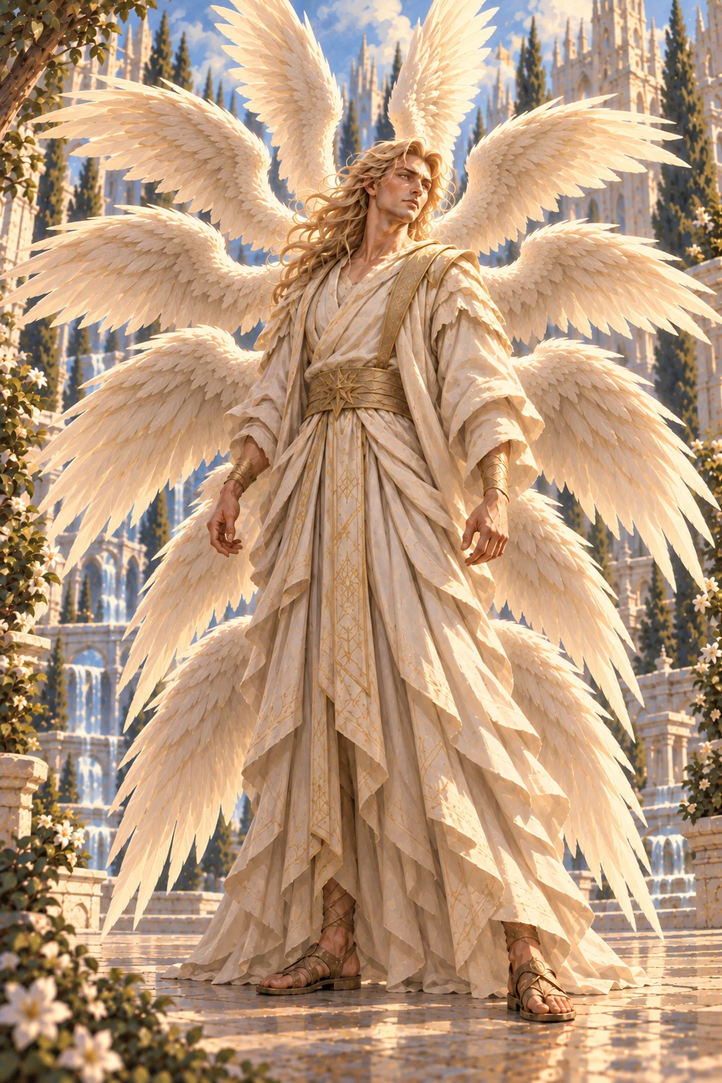 Samael as a radiant twelve-winged archangel in Heaven.